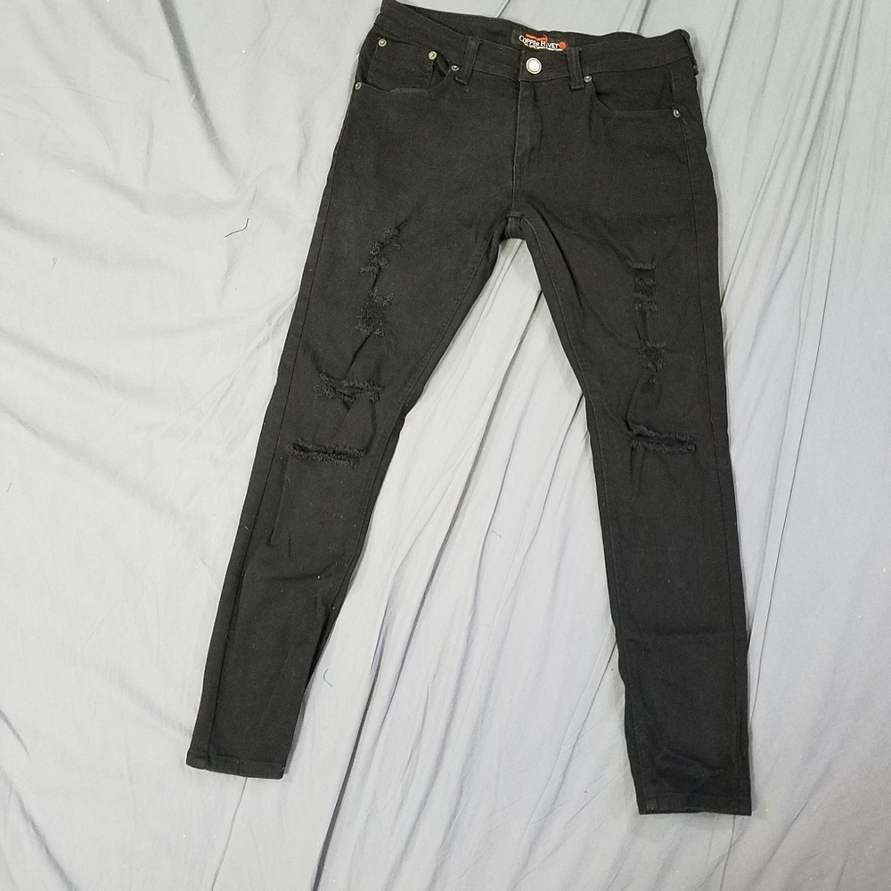 Skinny jeans Copper rivet black jeans distressed jeans 32x32